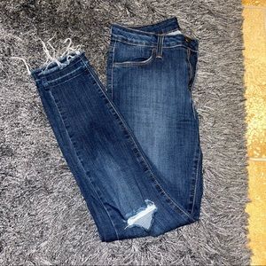 Just Black blue distressed skinny jeans with raw hem